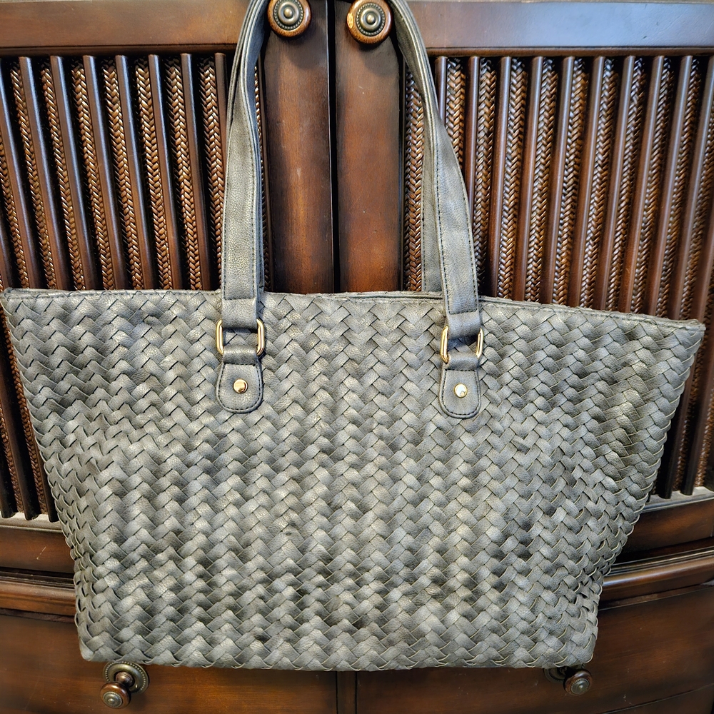 Deux Lux Grey Woven Large Tote Nwt - Picture 3 of 5